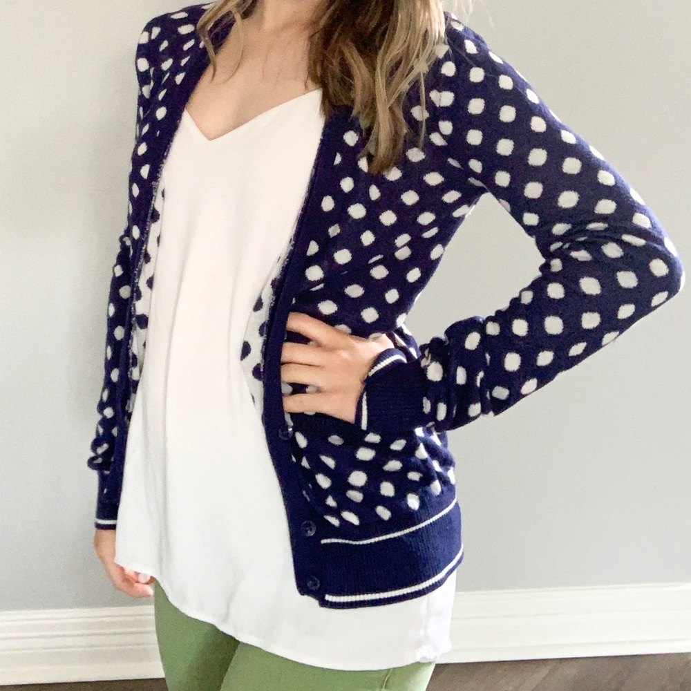 Pocket Cardigan Blue With White Polkadots